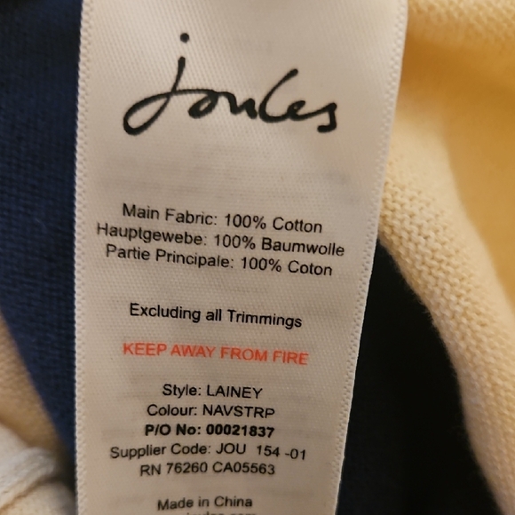 Joules Blue and Cream Striped Sweater with Pink and Yellow Accents - Picture 5 of 6